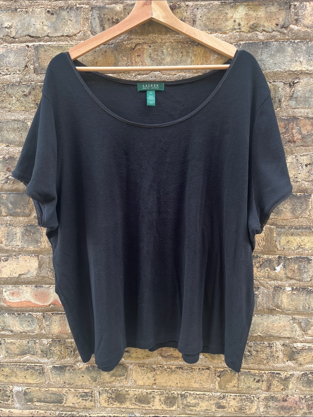 Lauren Ralph Lauren Scoop Neck Tee Shirt Black Gold Trim Size 3X